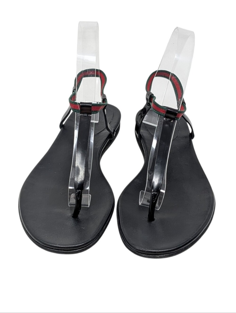 Gucci Black Green Red Striped Thong Leather Minimalist Flat Sandal Size 8 - Picture 7 of 10